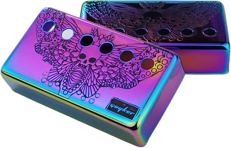 guyker Humbucker Pickup Cover (50mm/52mm Pole Spacing) – Cupronickel Bridge and Neck Pickups Frame Set Replacement Parts for Les Paul LP Style Electric Guitar, Skull Wing Style, Rainbow Chameleon - Image 2